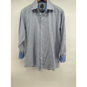 English Laundry Men's‎ Size 16 34/35 Blue Plaid Long Sleeve Button Up Flip Cuff